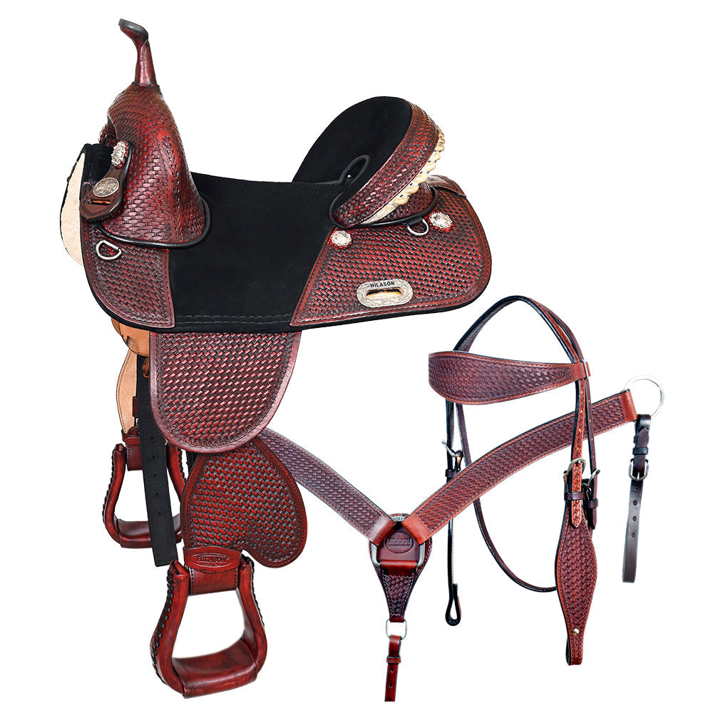 Hilason Treeless Trail Barrel American Leather Saddle Tack Set