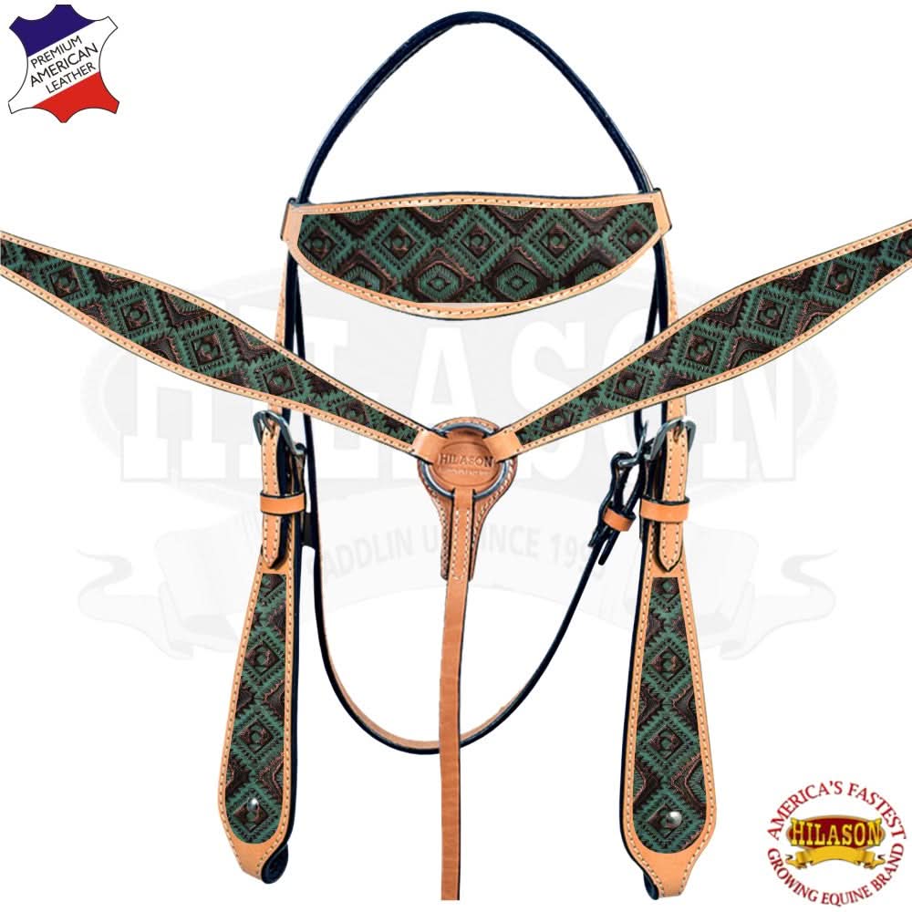 Western Horse Headstall Breast Collar Set Tack American Leather  Hilason