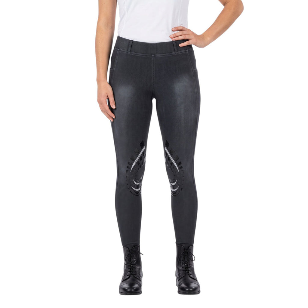 Equine Couture Ladies Denim Silicon Knee Patch Tights with Phone Pocket