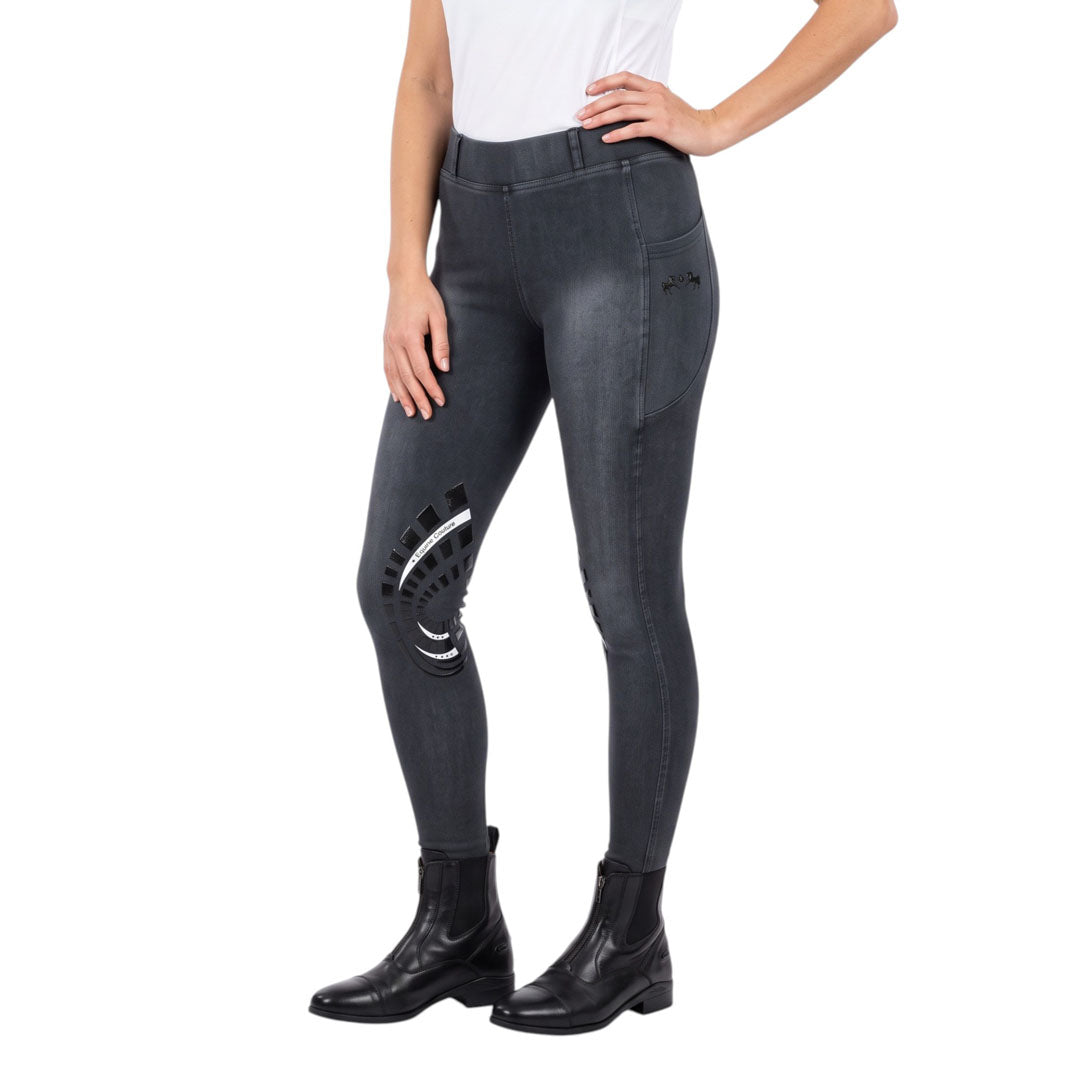 Equine Couture Ladies Denim Silicon Knee Patch Tights with Phone Pocket