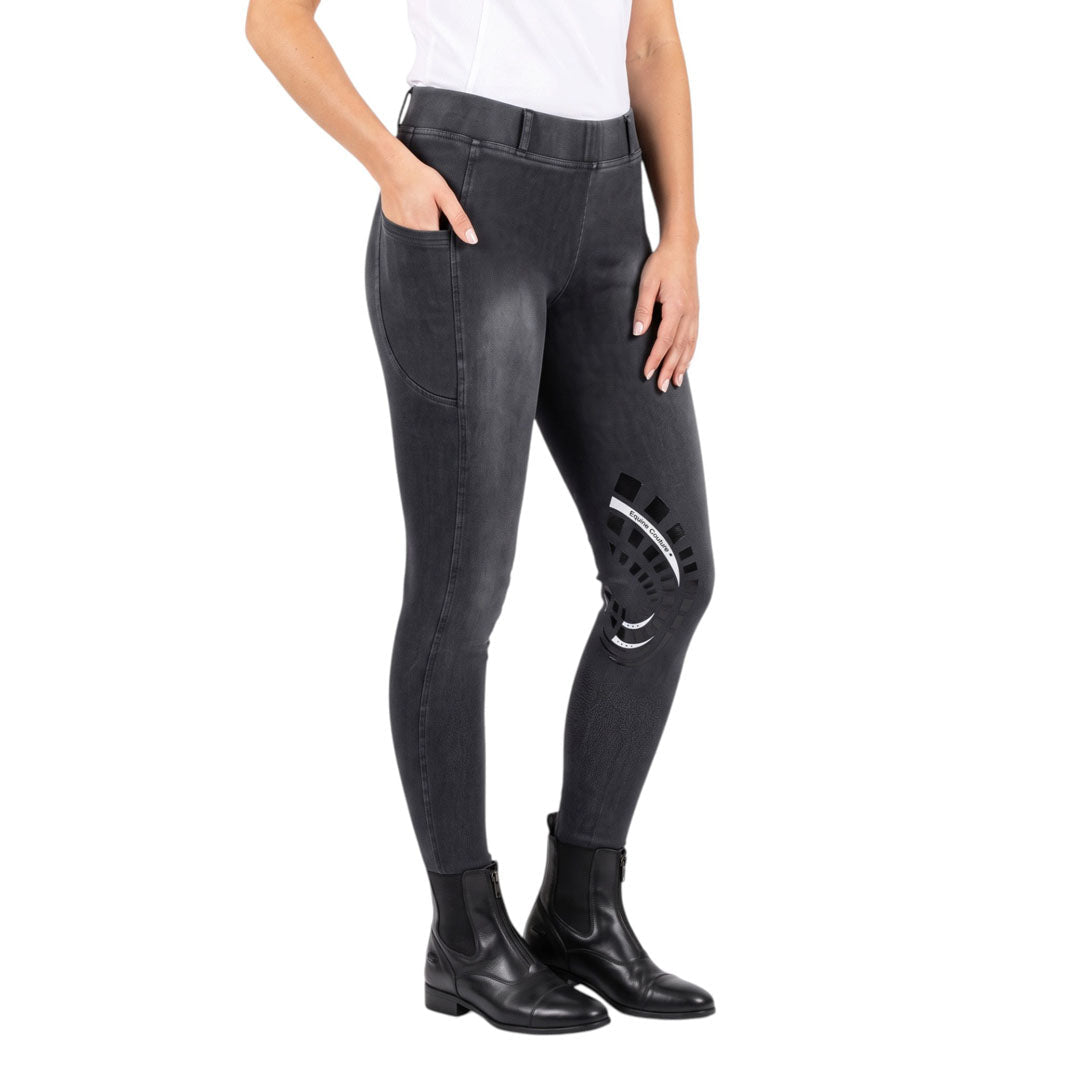 Equine Couture Ladies Denim Silicon Knee Patch Tights with Phone Pocket