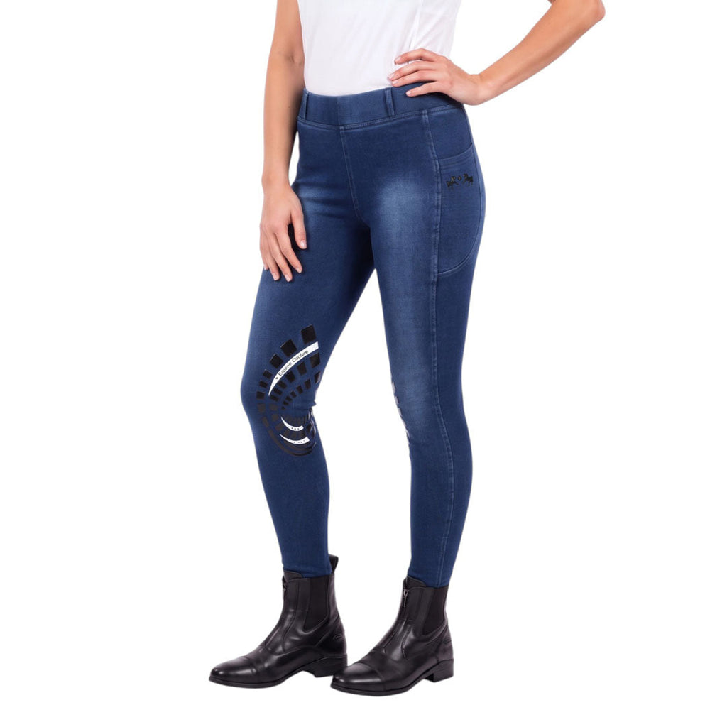 Equine Couture Ladies Denim Silicon Knee Patch Tights with Phone Pocket