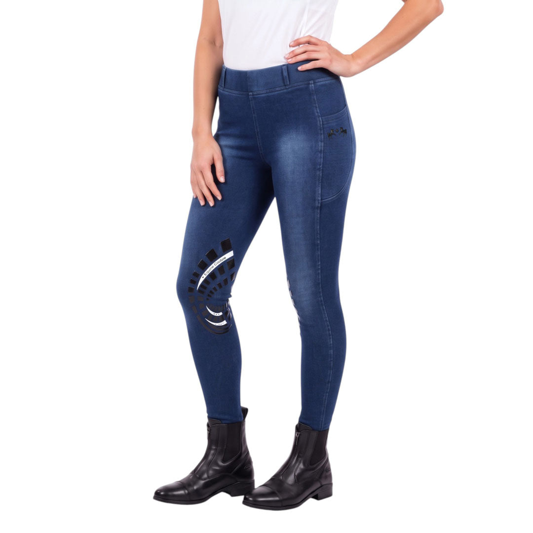 Equine Couture Ladies Denim Silicon Knee Patch Tights with Phone Pocket