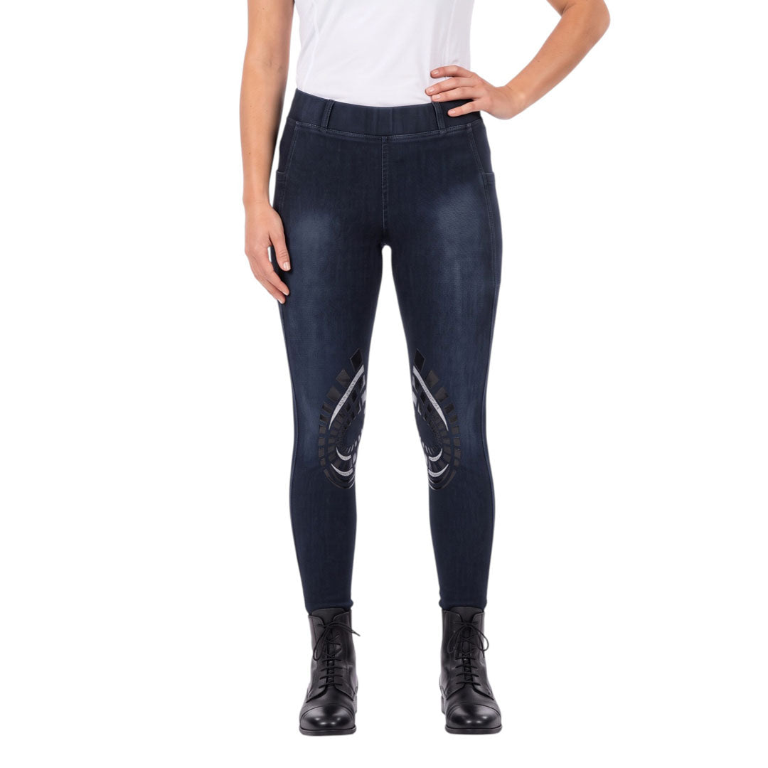Equine Couture Ladies Denim Silicon Knee Patch Tights with Phone Pocket