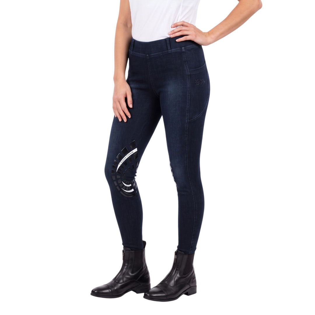 Equine Couture Ladies Denim Silicon Knee Patch Tights with Phone Pocket
