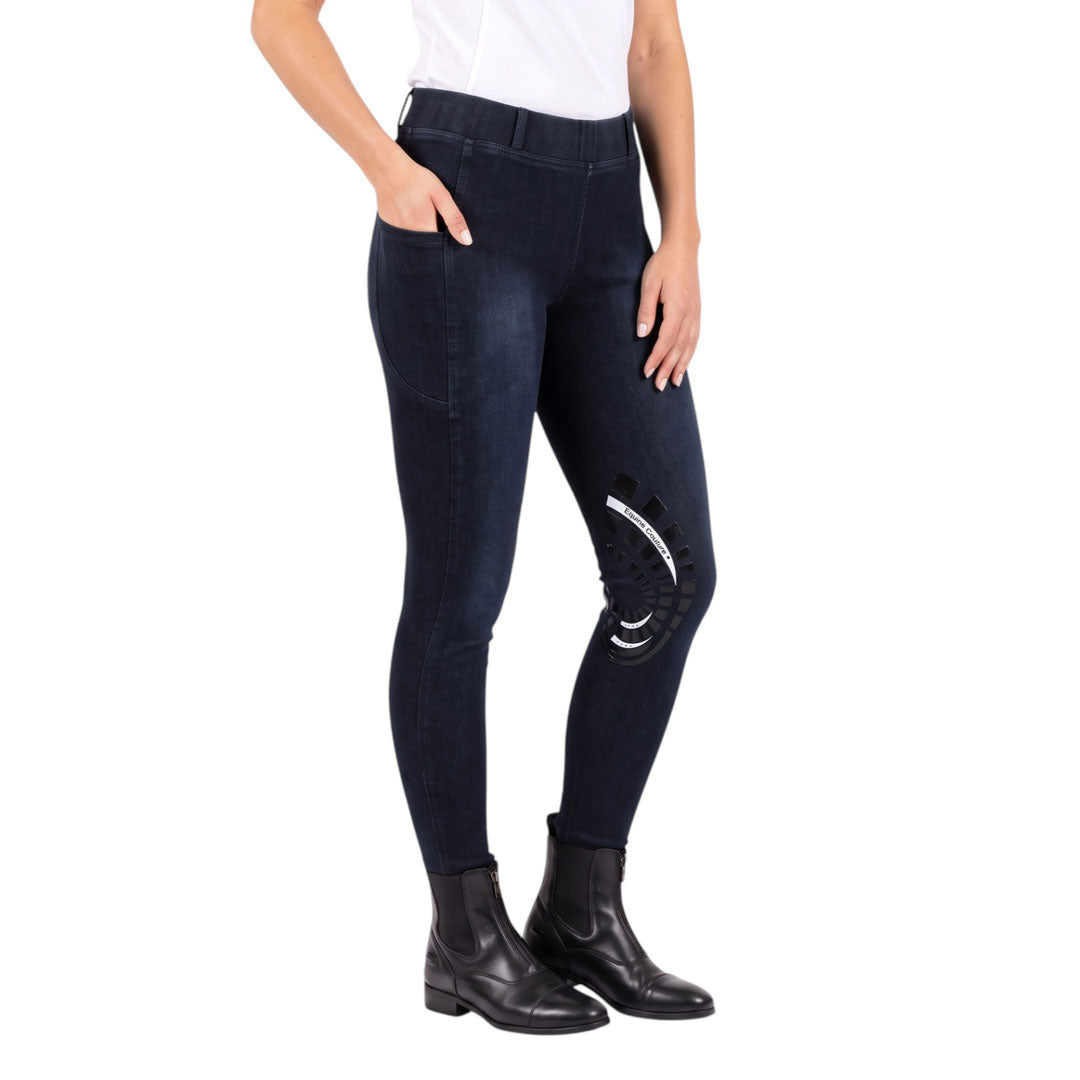 Equine Couture Ladies Denim Silicon Knee Patch Tights with Phone Pocket