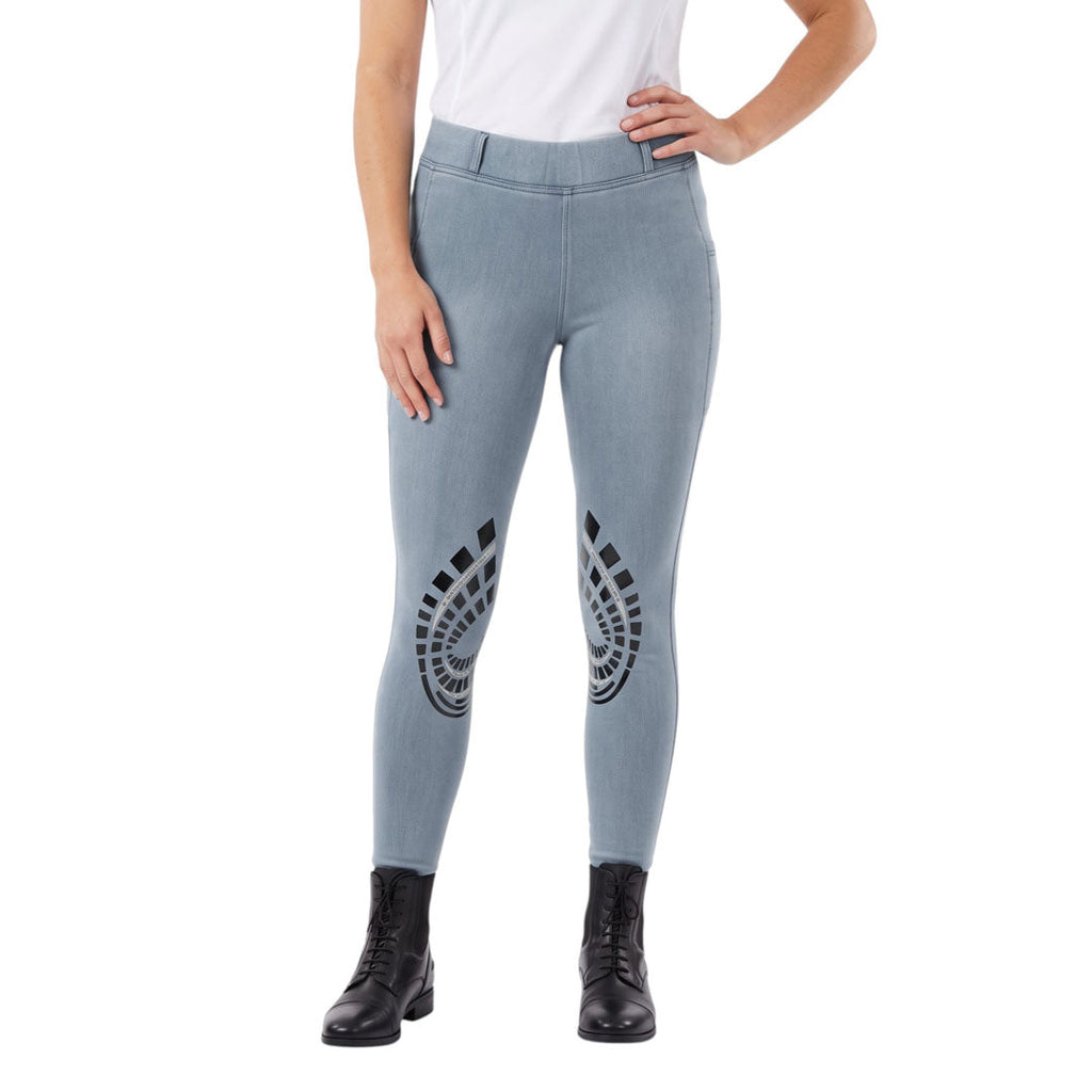 Equine Couture Ladies Denim Silicon Knee Patch Tights with Phone Pocket