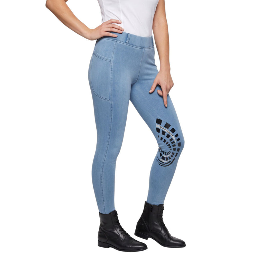 Equine Couture Ladies Denim Silicon Knee Patch Tights with Phone Pocket