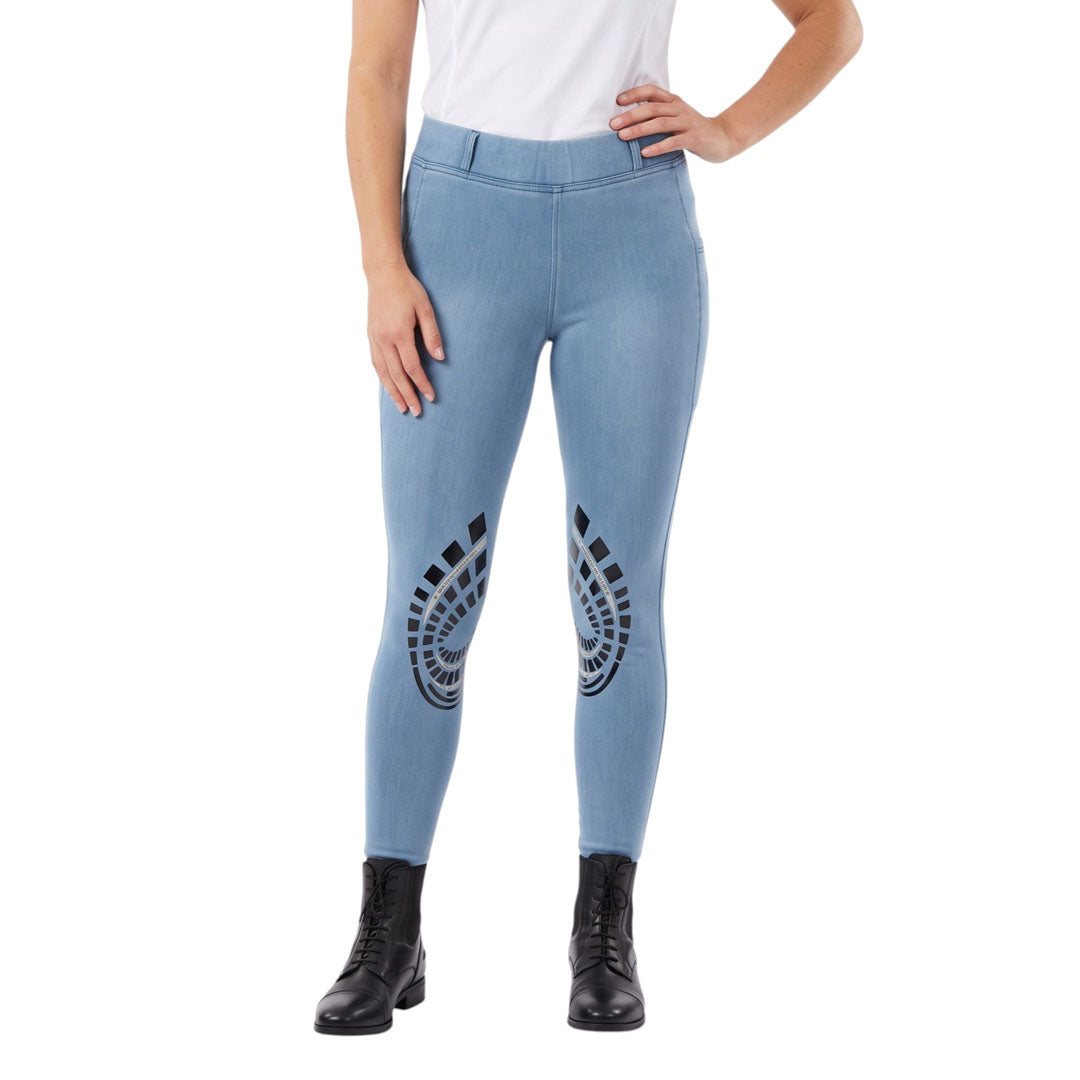 Equine Couture Ladies Denim Silicon Knee Patch Tights with Phone Pocket