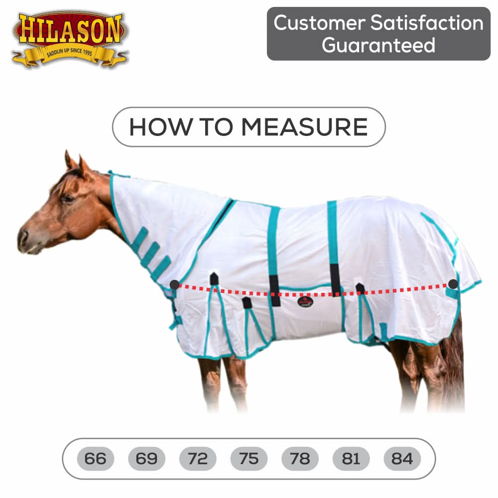 66 In - 84 In Hilason Horse Fly Sheet Uv Protect Mesh Bug Mosquito Summer White