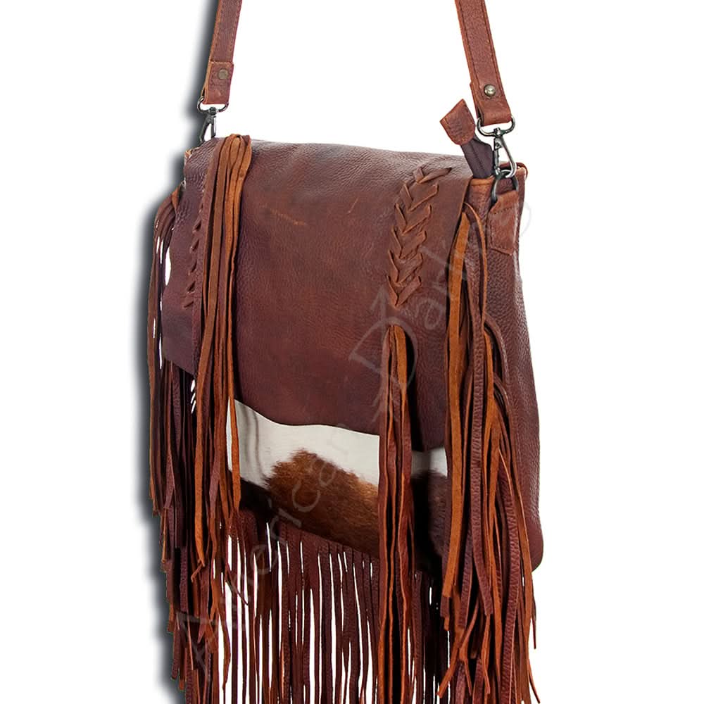 American Darling ADBG384BRWBR Messenger Hair-On Genuine Leather Women Bag Western Handbag Purse