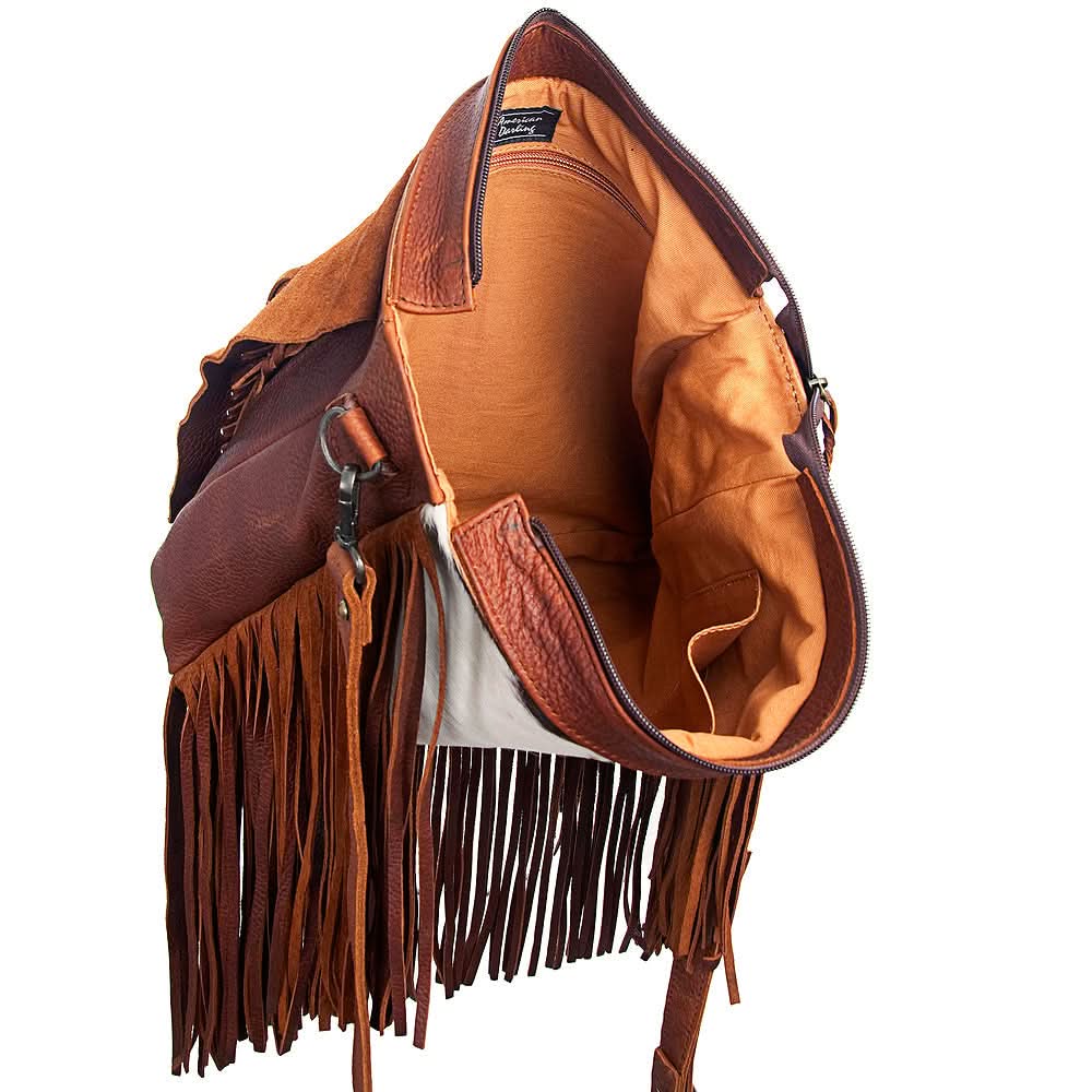 American Darling ADBG384BRWBR Messenger Hair-On Genuine Leather Women Bag Western Handbag Purse