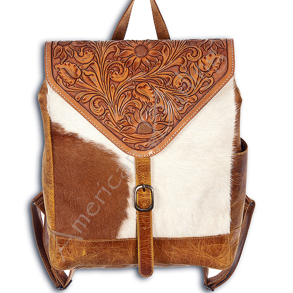 ADBG386TAW American Darling Hand Tooled Hair On Genuine Leather Women Bag Western Handbag Purse