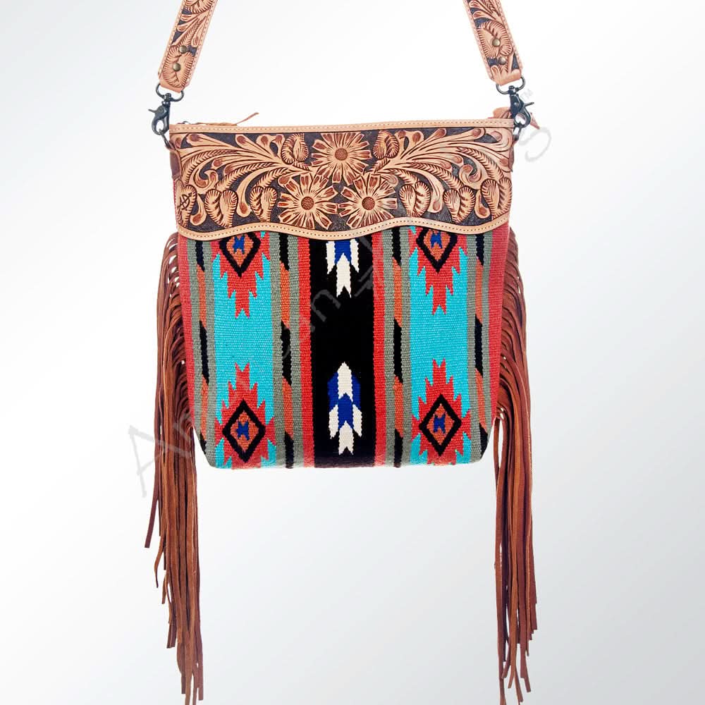 American Darling ADBG207DAR Signature Crossbody Hand Tooled Saddle Blanket Genuine Leather Women Bag Western Handbag Purse
