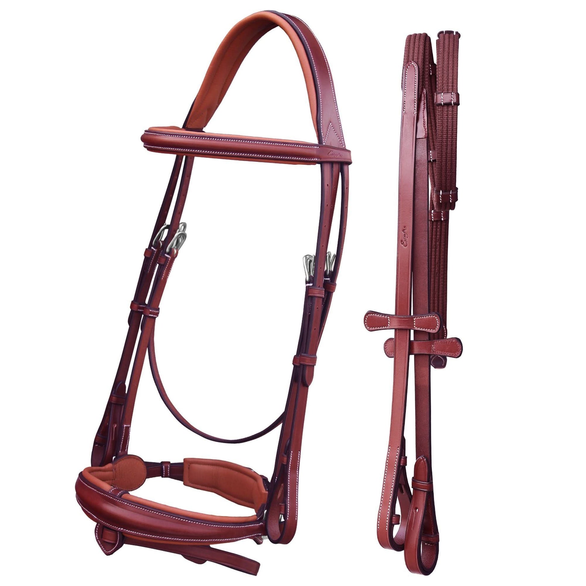 ExionPro Dressage Bridle: Mono Crown, Raised Browband, Anatomical Noseband, Detachable Flash & Web Reins
