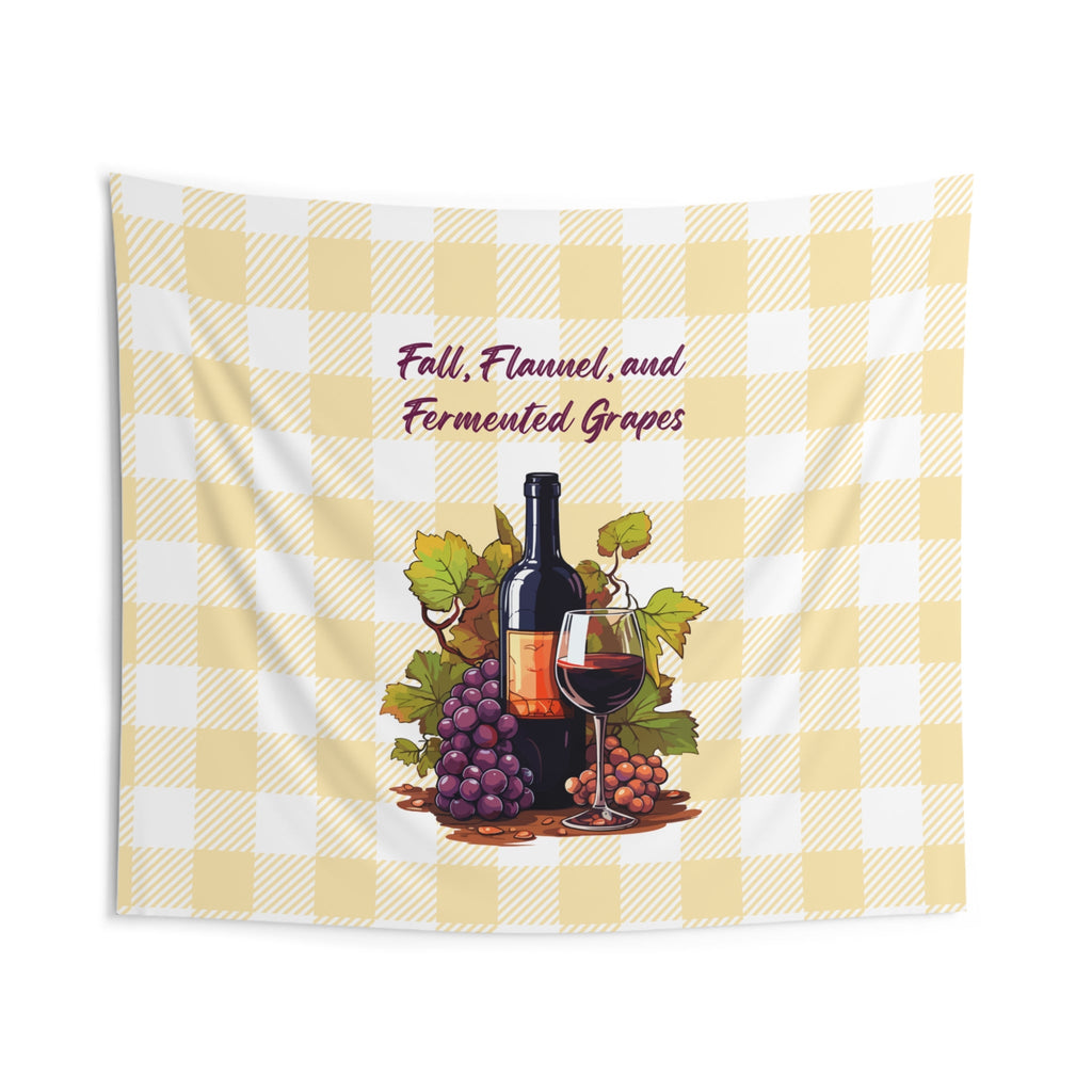 Fall, Flannel and Fermented Grapes - Fall Vineyard Tapestry, Cozy home decor, Autumn wall hanging