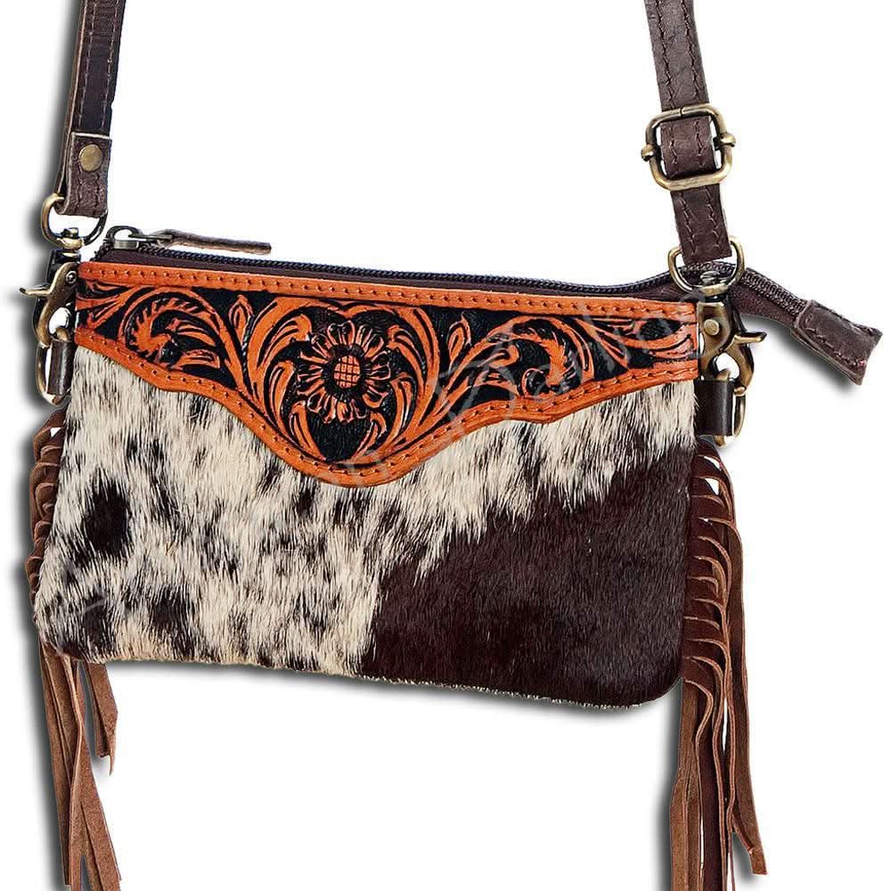 American Darling Small Crossbody Hand Tooled Hair On Genuine Leather Women Bag Western Handbag Purse