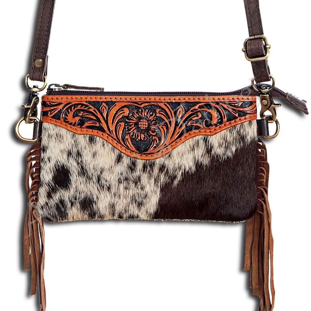 American Darling Small Crossbody Hand Tooled Hair On Genuine Leather Women Bag Western Handbag Purse