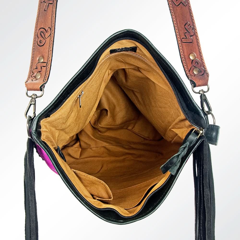 American Darling Messenger Hand Tooled Hair On Genuine Leather Women Bag Western Handbag Purse