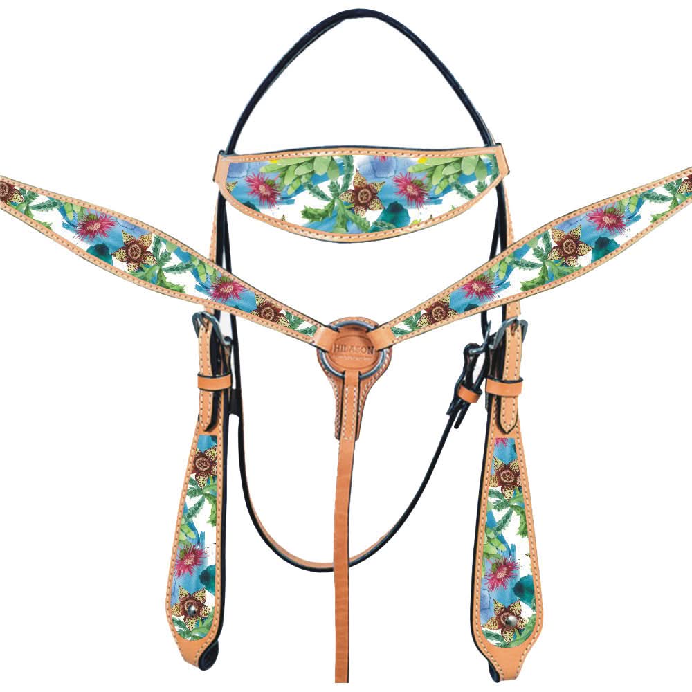 Western Horse Headstall Breast Collar Set American Leather  Hilason