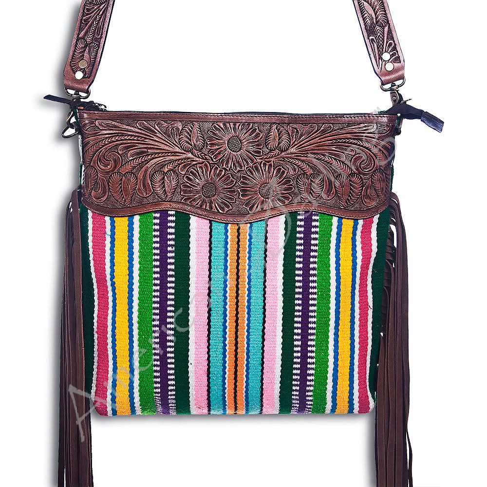 American Darling ADBGZ105R Signature Crossbody Hand Tooled Saddle Blanket Genuine Leather Women Bag Western Handbag Purse