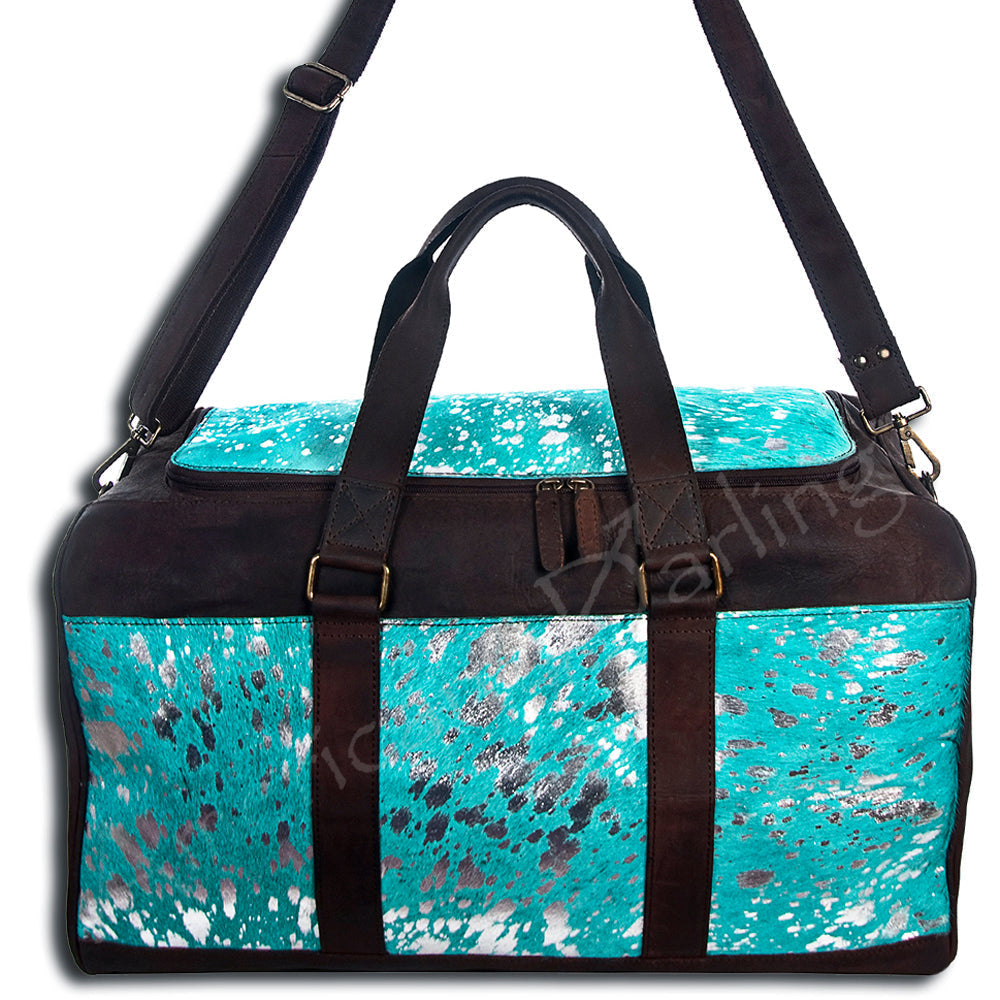 American Darling ADBG474BRWBK Duffel Hair On Genuine Leather Women Bag Western Handbag Purse