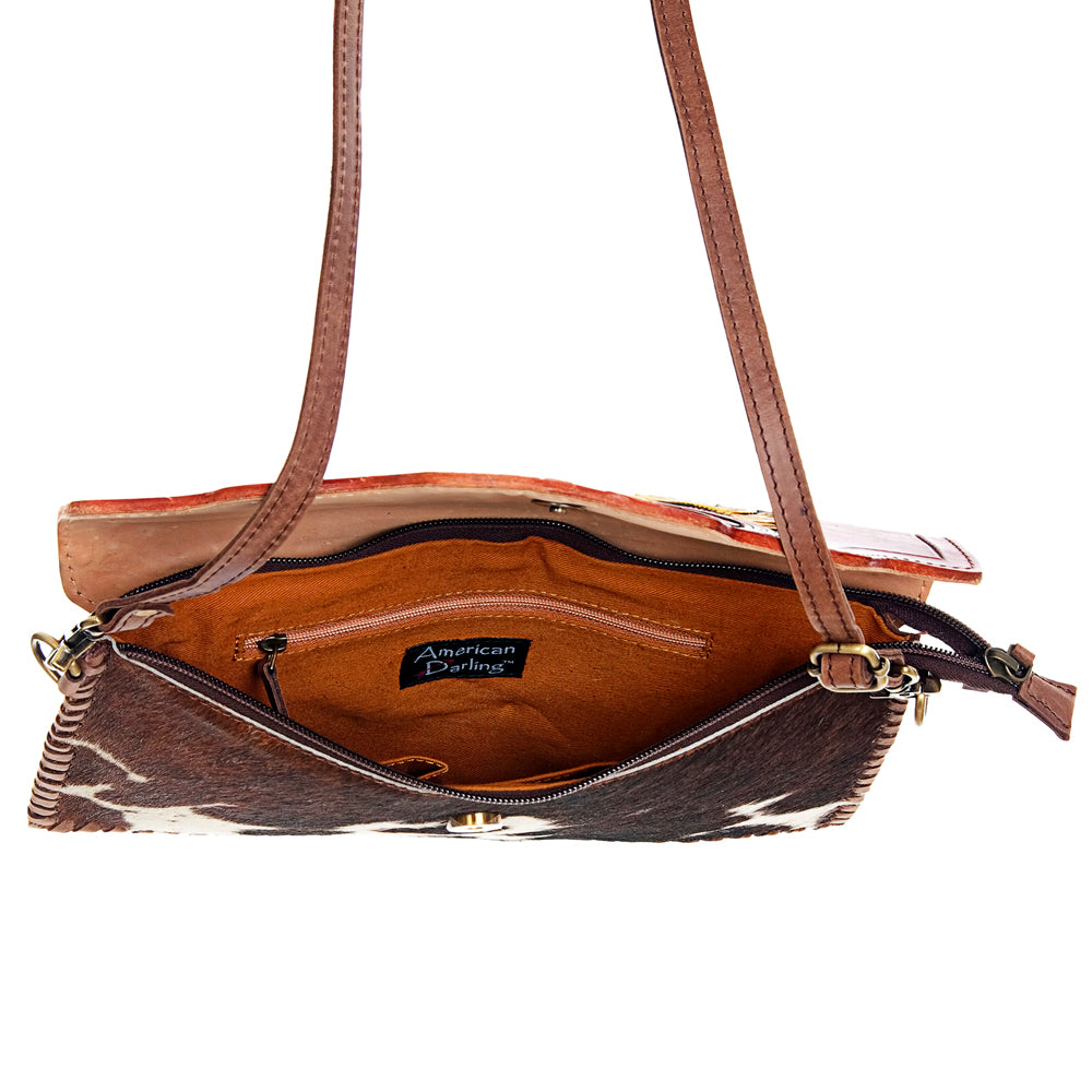 American Darling ADBGD103 Envelope Hand Tooled Hair-On Genuine Leather Women Bag Western Handbag Purse
