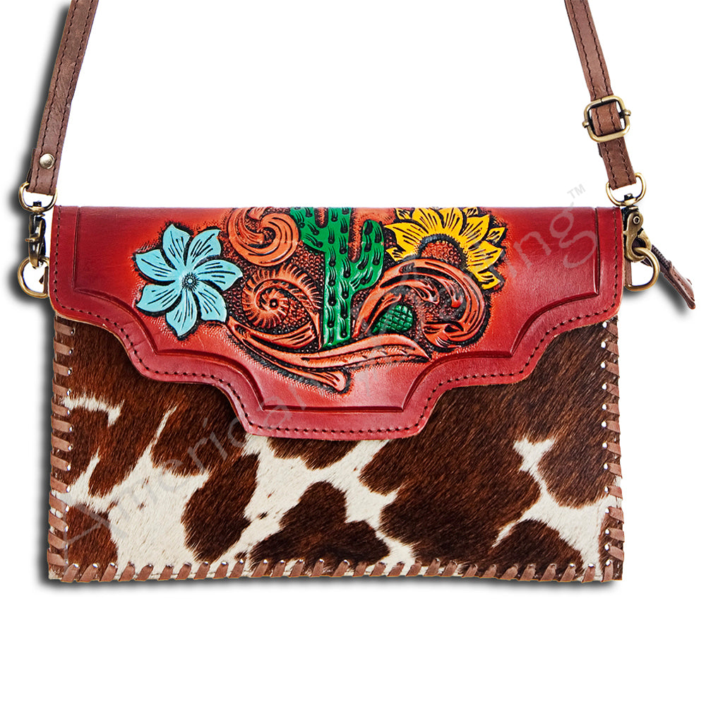 American Darling ADBGD103 Envelope Hand Tooled Hair-On Genuine Leather Women Bag Western Handbag Purse