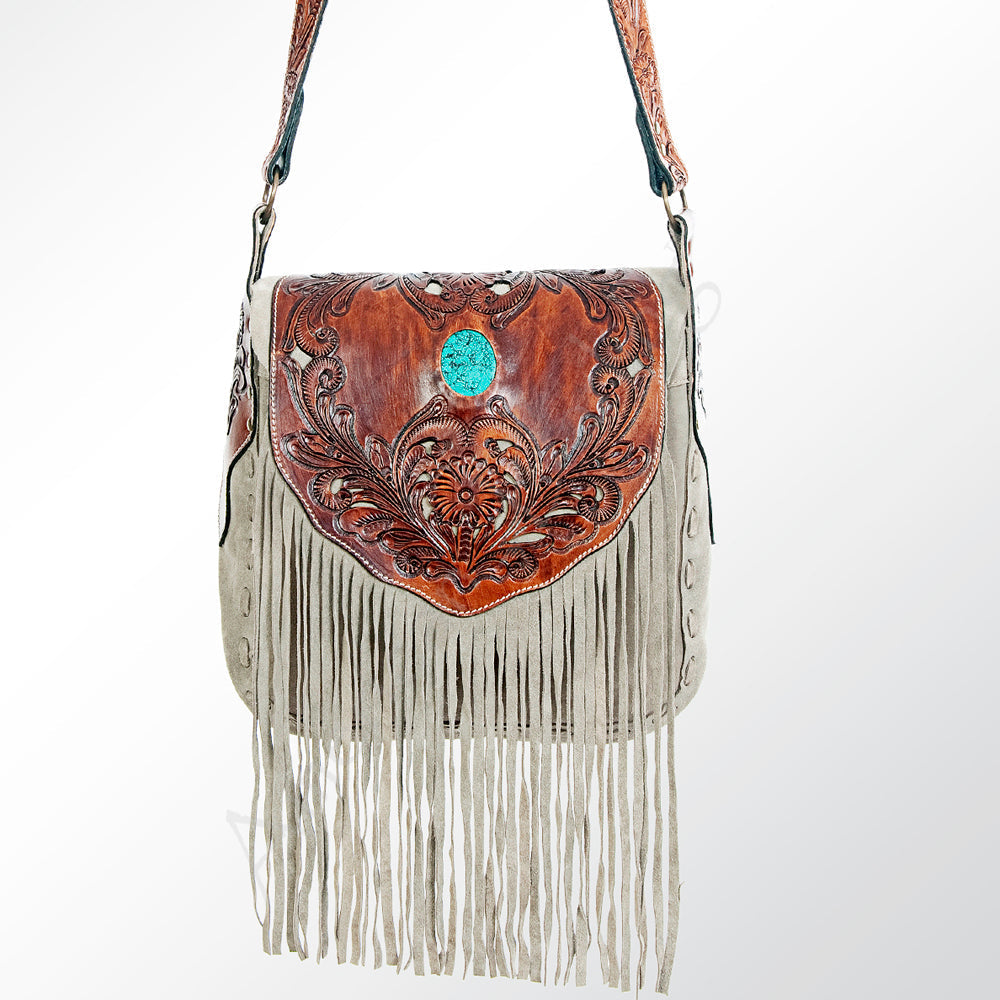 American Darling ADBGH133 Hand Tooled Hair On Genuine Leather Women Bag Western Handbag Purse