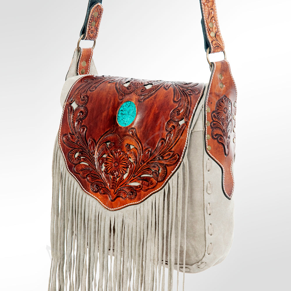 American Darling ADBGH133 Hand Tooled Hair On Genuine Leather Women Bag Western Handbag Purse