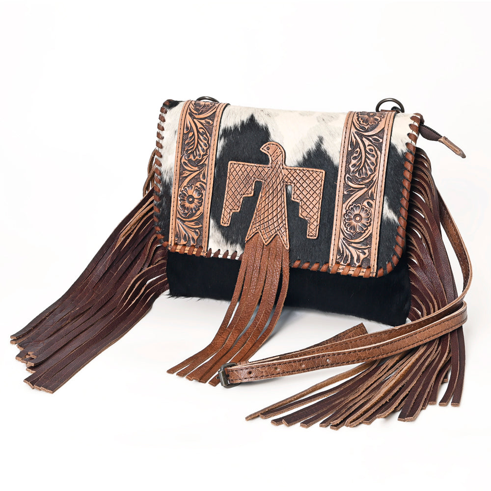 American Darling ADBG499BRW Envelope Hand Tooled Hair-On Genuine Leather Women Bag Western Handbag Purse