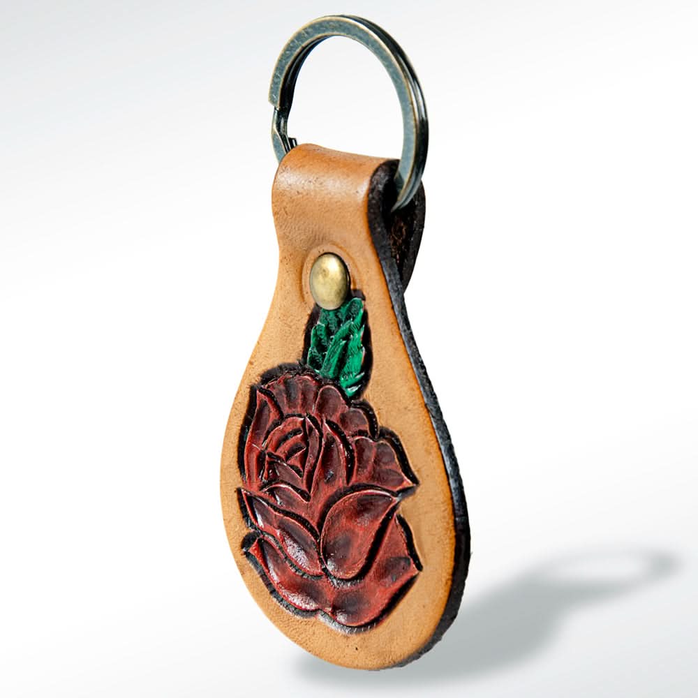 American Darling ADKR157 Hand Tooled Carved Genuine Leather Keyring