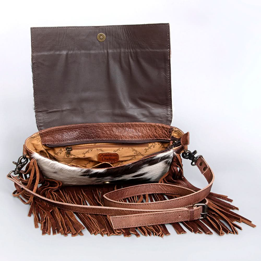 American Darling ADBG524BRW Clutch Hand Tooled Hair On Genuine Leather Women Bag Western Handbag Purse