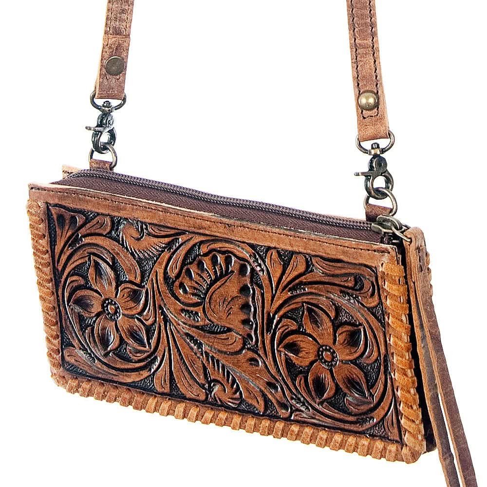 American Darling ADBG535BR Wallet Hand Tooled Genuine Leather Women Bag Western Handbag Purse