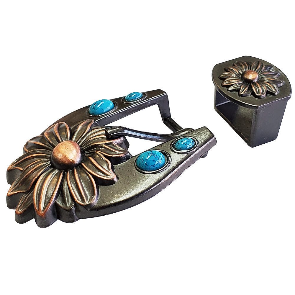 3/4 In Hilason Western Floral Belt Buckle & Keeper Antique Copper Finishing Turquoise Stone Concho Tack tack Headstall