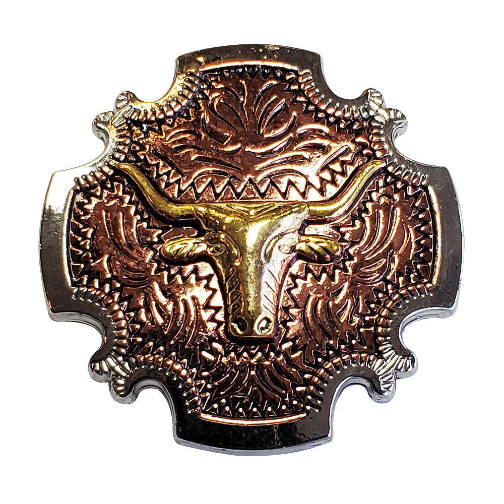 1 1/2" Hilason Western Horse Concho 3-Tone Finish Steer Head Brown