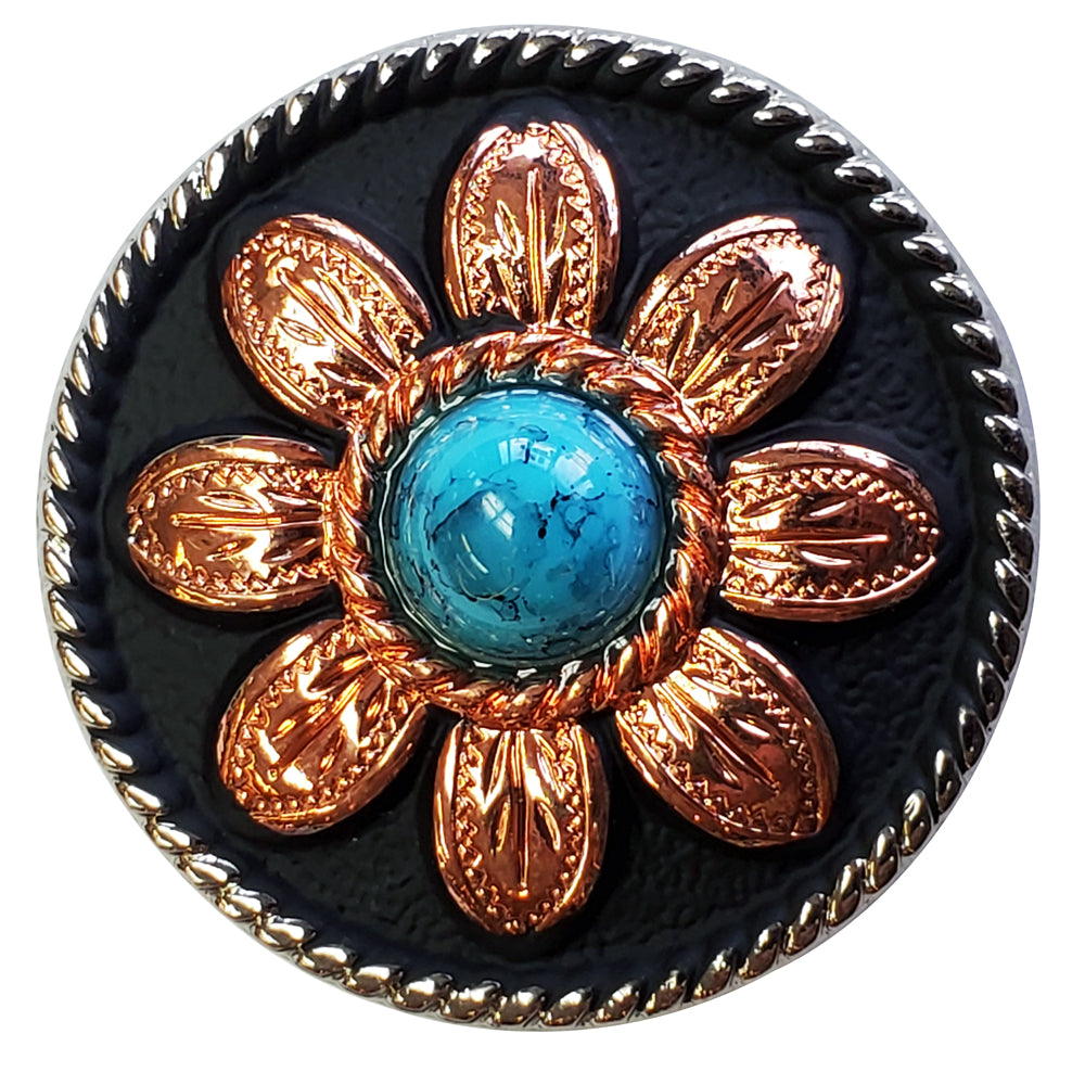 1 1/2" Hilason Western Horse Concho 2-Tone Finish With Black Turquoise Stone Black/Brown