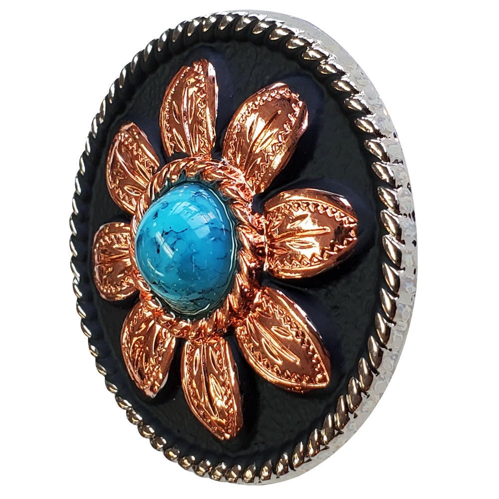 1 1/2" Hilason Western Horse Concho 2-Tone Finish With Black Turquoise Stone Black/Brown