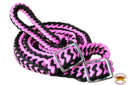 1" X 8Ft Braided Poly Barrel Horse Racing Reins Flat Grip