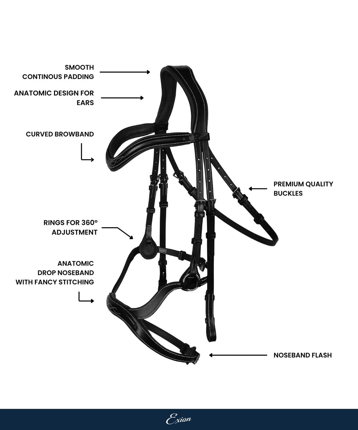 ExionPro 'Ayla' Anatomical Drop Noseband Bridle with Reins
