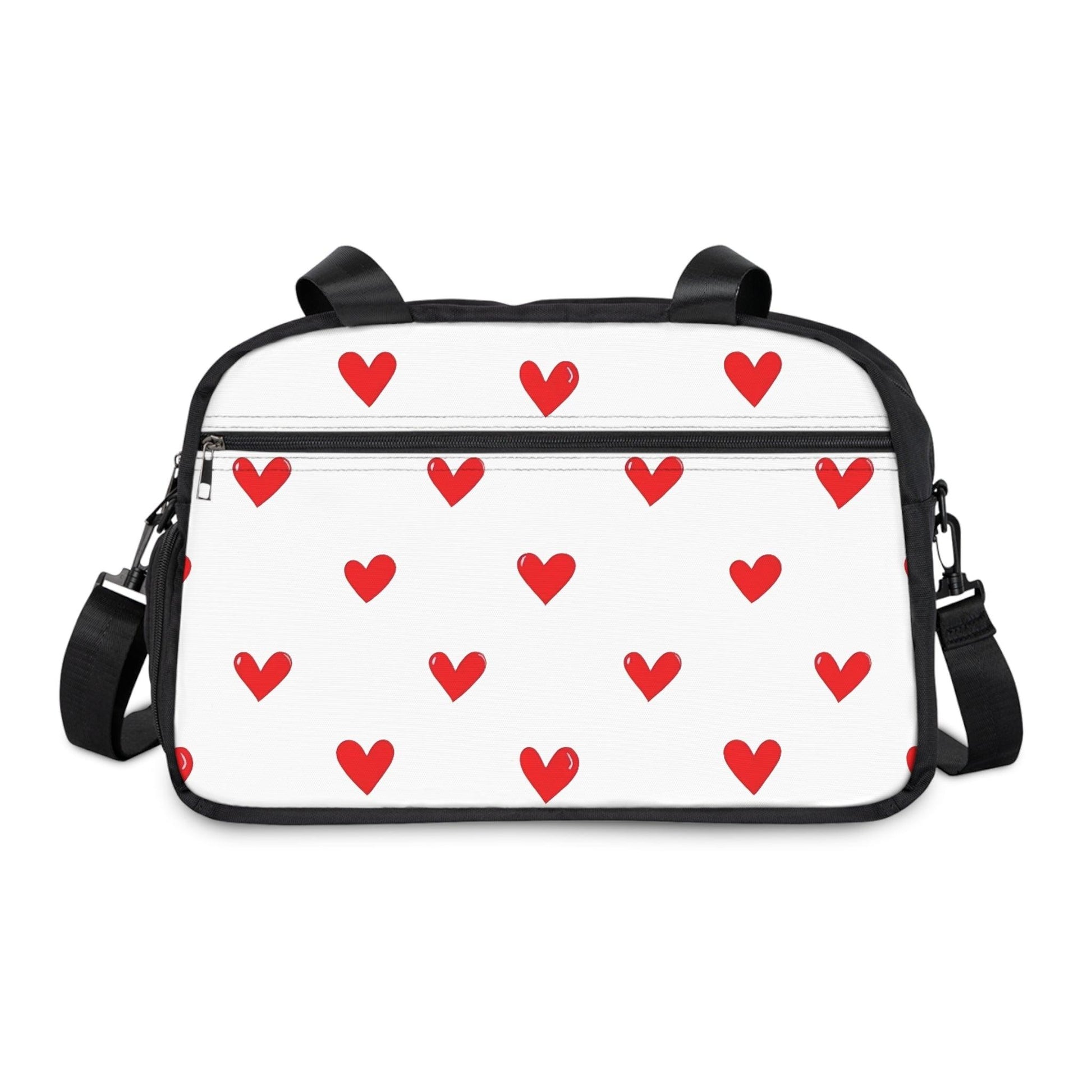 Fall in Love with Fitness Womens White Heart Print Fitness Handbag