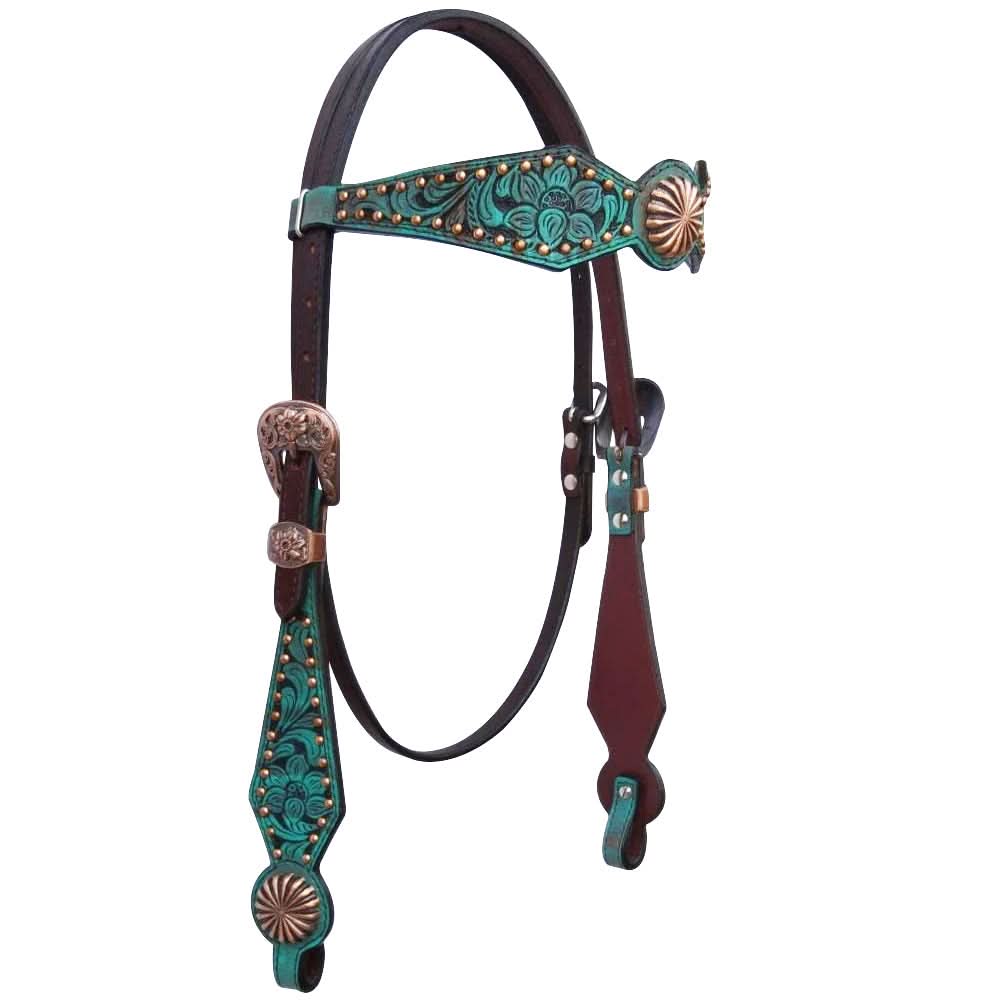 Bar H Equine American Leather Horse Saddle Tack One Ear Headstall | Breast Collar | Browband Headstall | Wither Strap | Tack Set for Horses Spotted Pinwheel Collection