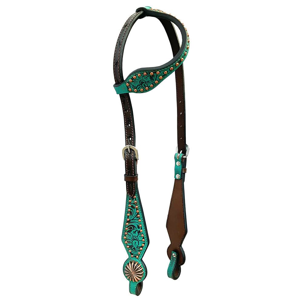 Bar H Equine American Leather Horse Saddle Tack One Ear Headstall | Breast Collar | Browband Headstall | Wither Strap | Tack Set for Horses Spotted Pinwheel Collection