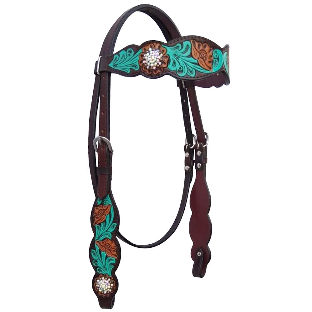 Bar H Equine American Leather Horse Saddle Tack One Ear Headstall | Breast Collar | Browband Headstall | Wither Strap | Tack Set for Horses Jora Autumn Collection
