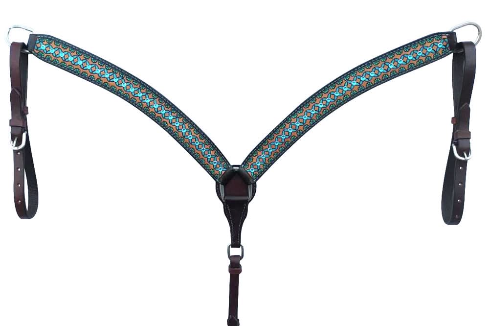 Bar H Equine American Leather Horse Saddle Tack One Ear Headstall | Breast Collar | Browband Headstall | Wither Strap | Tack Set for Horses Turquoise Symmetry Collection