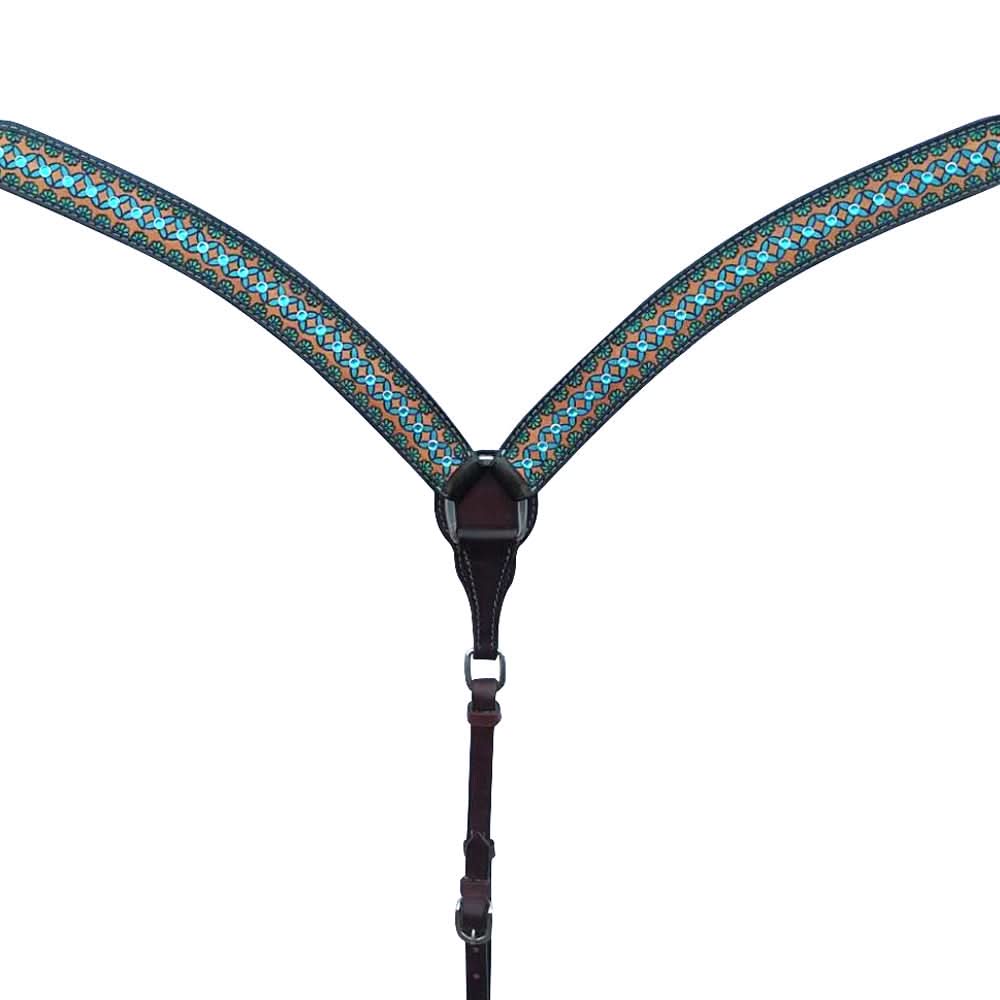Bar H Equine American Leather Horse Saddle Tack One Ear Headstall | Breast Collar | Browband Headstall | Wither Strap | Tack Set for Horses Turquoise Symmetry Collection