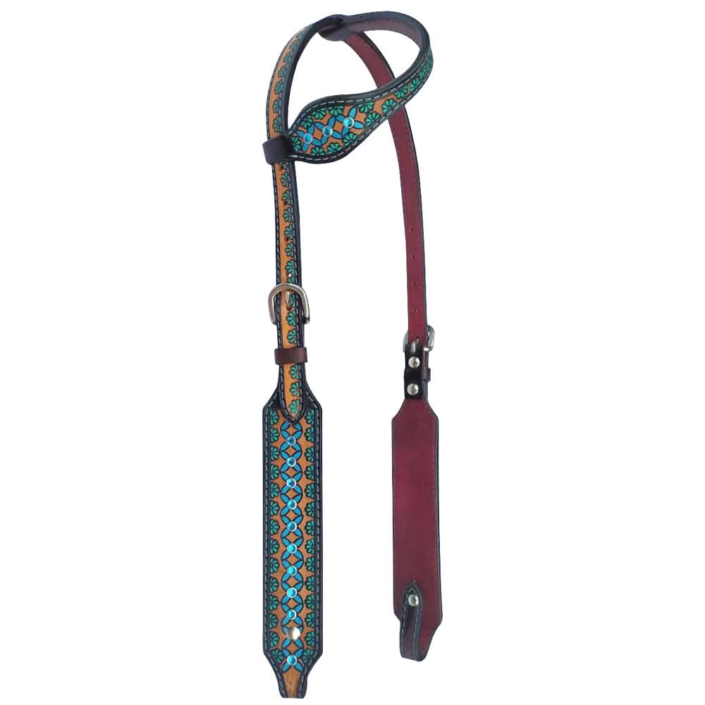 Bar H Equine American Leather Horse Saddle Tack One Ear Headstall | Breast Collar | Browband Headstall | Wither Strap | Tack Set for Horses Turquoise Symmetry Collection
