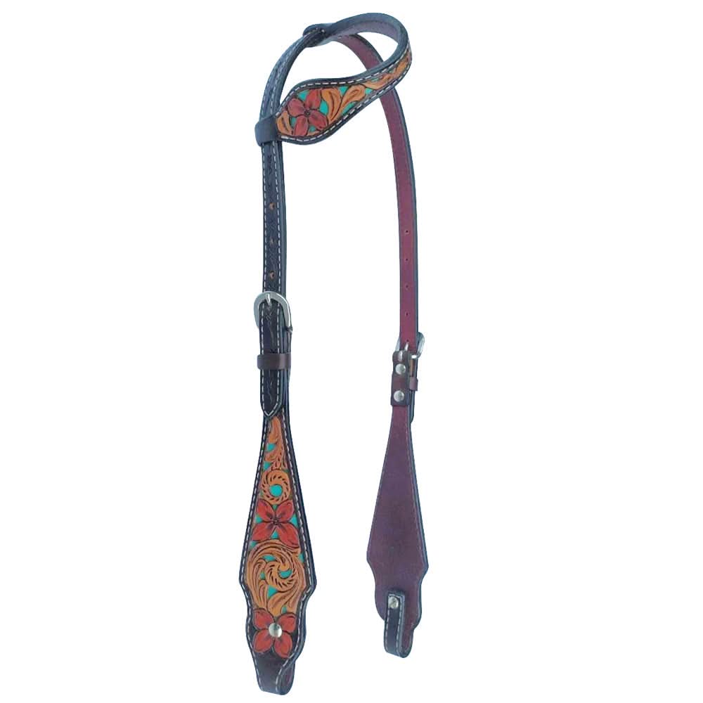 Bar H Equine American Leather Horse Saddle Tack One Ear Headstall | Breast Collar | Browband Headstall | Wither Strap | Tack Set for Horses Tropical Turquoise Curved Collection