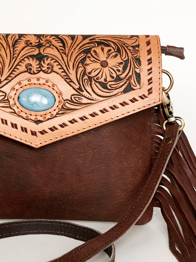 American Darling ADBGD122 Envelope Hand Tooled Hair-On Genuine Leather Women Bag Western Handbag Purse