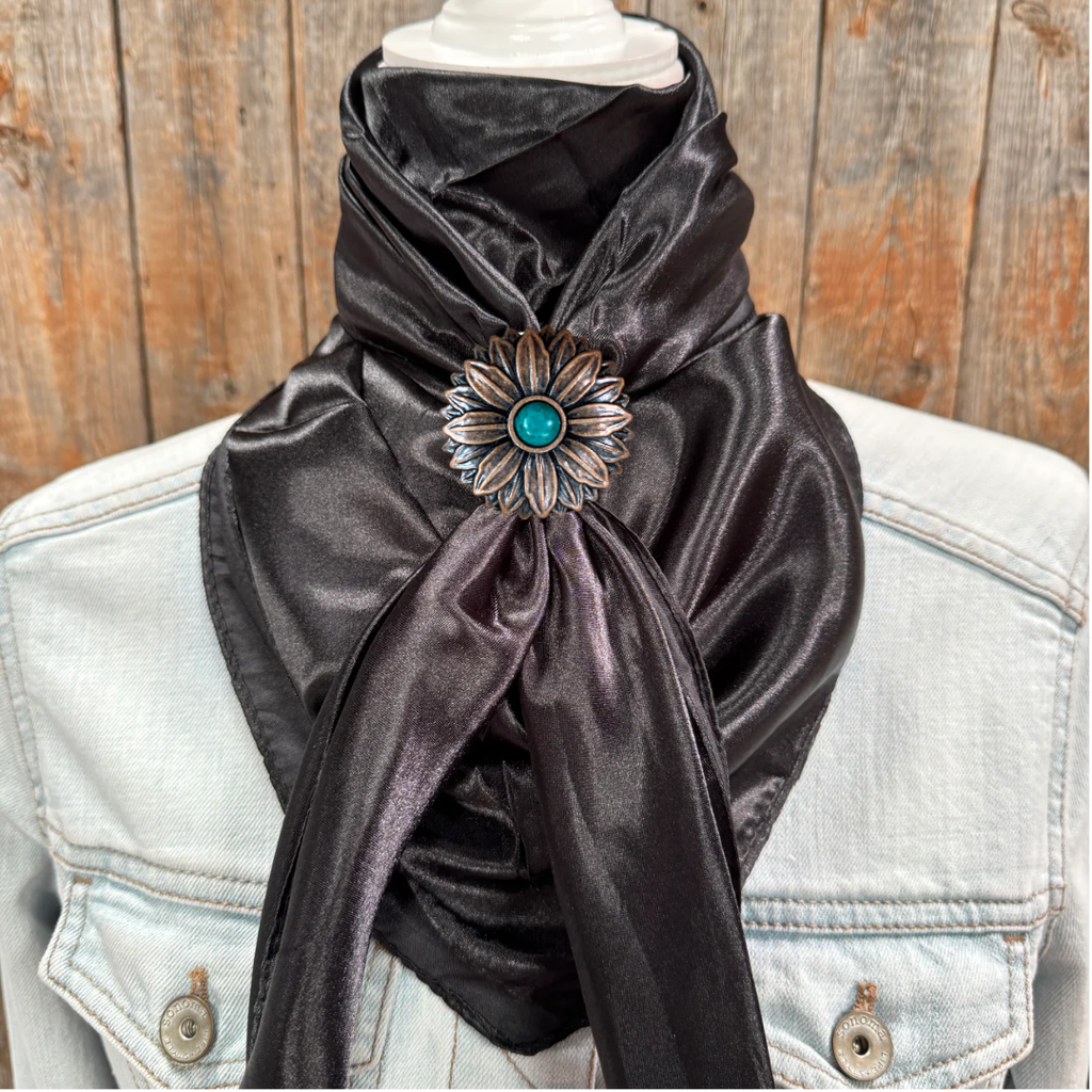 35X35" Solid Black Wild Rag / Scarf WRS4 - Western Concho Wild Rag Slides - Assorted